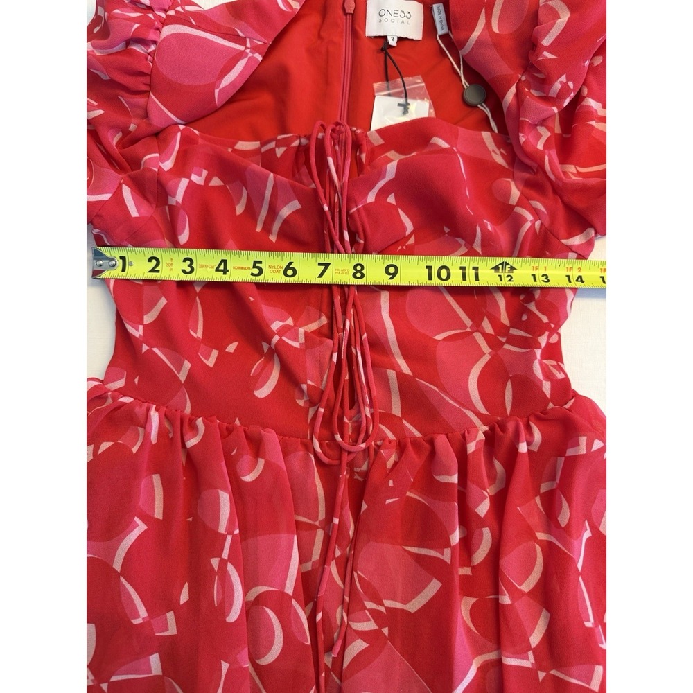 ONE33 Social Georgette Mini Dress Size 2 Pink Red Lace Up Front Ruffled NWT - Picture 6 of 16